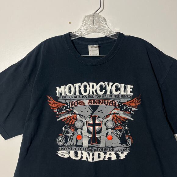 Gildan Ultra Cotton Motorcycle Sunday 10th Annual Black T-Shirt Men’s Size XL - Picture 2 of 6